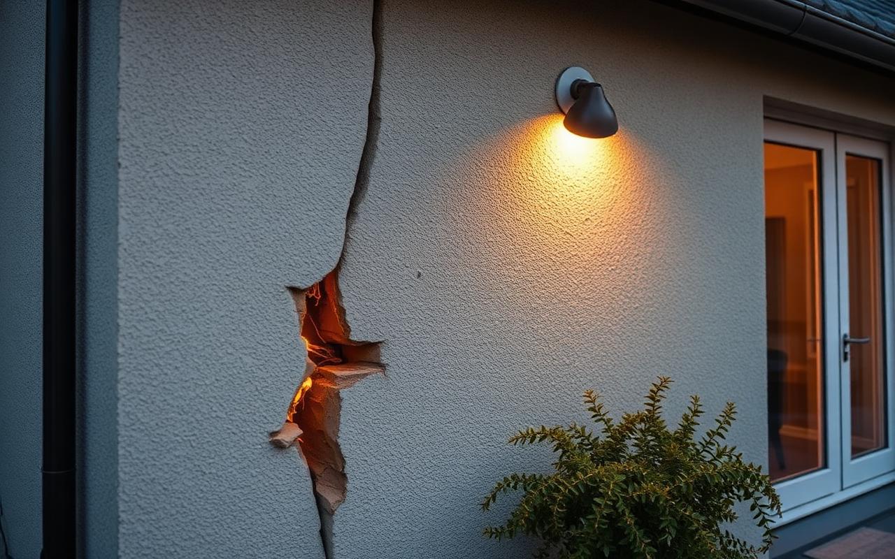 Fissure verticale sur un mur extérieur de maison